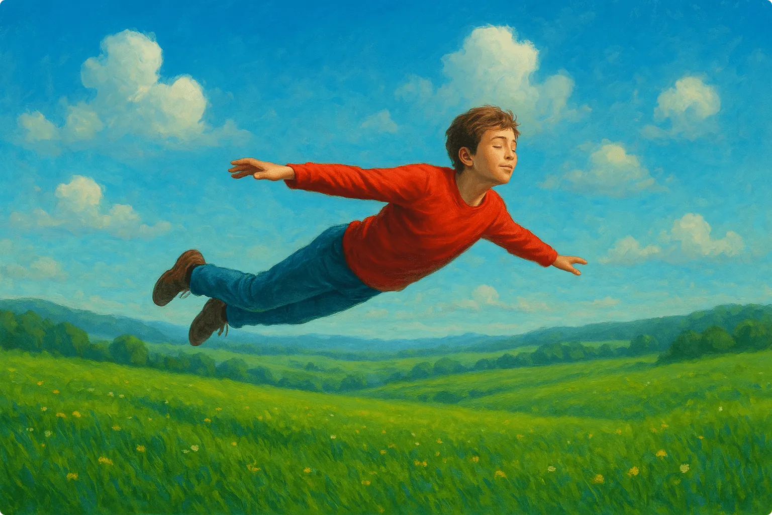 فردی که در حال پرواز یا ماجراجویی در دنیای خواب شفاف است