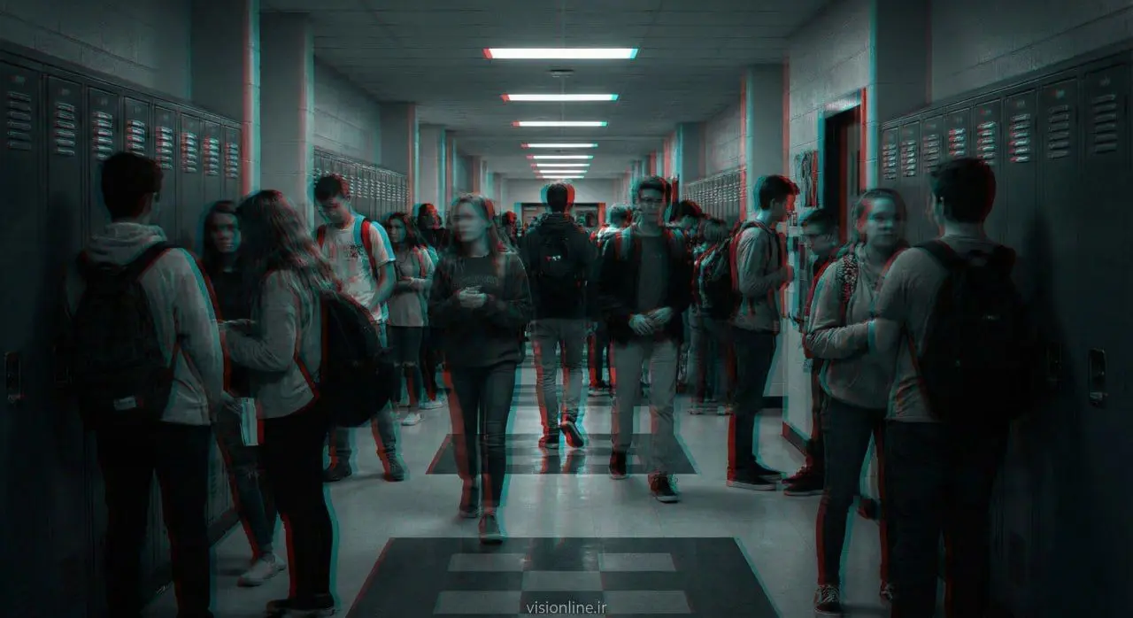 شبیهسازی حس دژاوو در کلاس درس با افکت دوبینی و تاری دید، که حس تکراری بودن لحظه و صحنه را به مخاطب القا میکند.