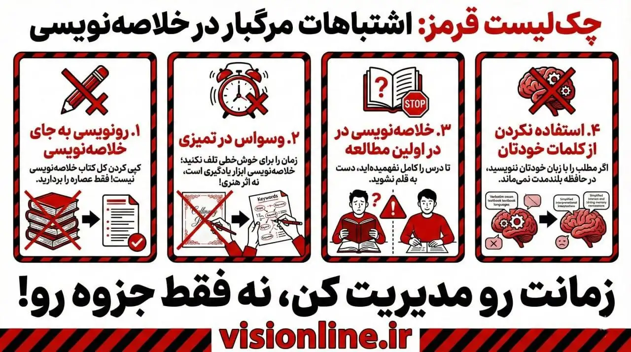 اینفوگرافیک اشتباهات رایج خلاصه نویسی