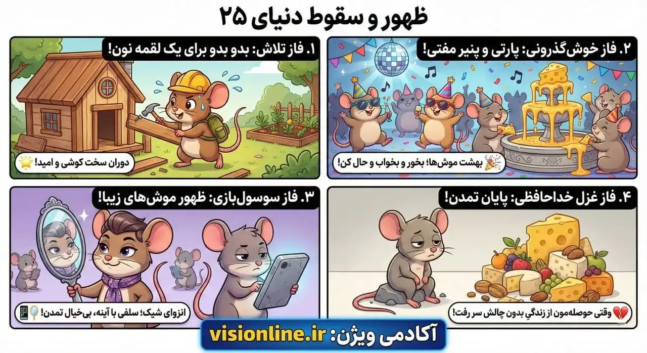 اینفوگرافیک مراحل چهارگانه نابودی در آزمایش جهان ۲۵