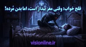 تصویر هنری از هیولای فلج خواب روی سینه انسان در اتاق تاریک.