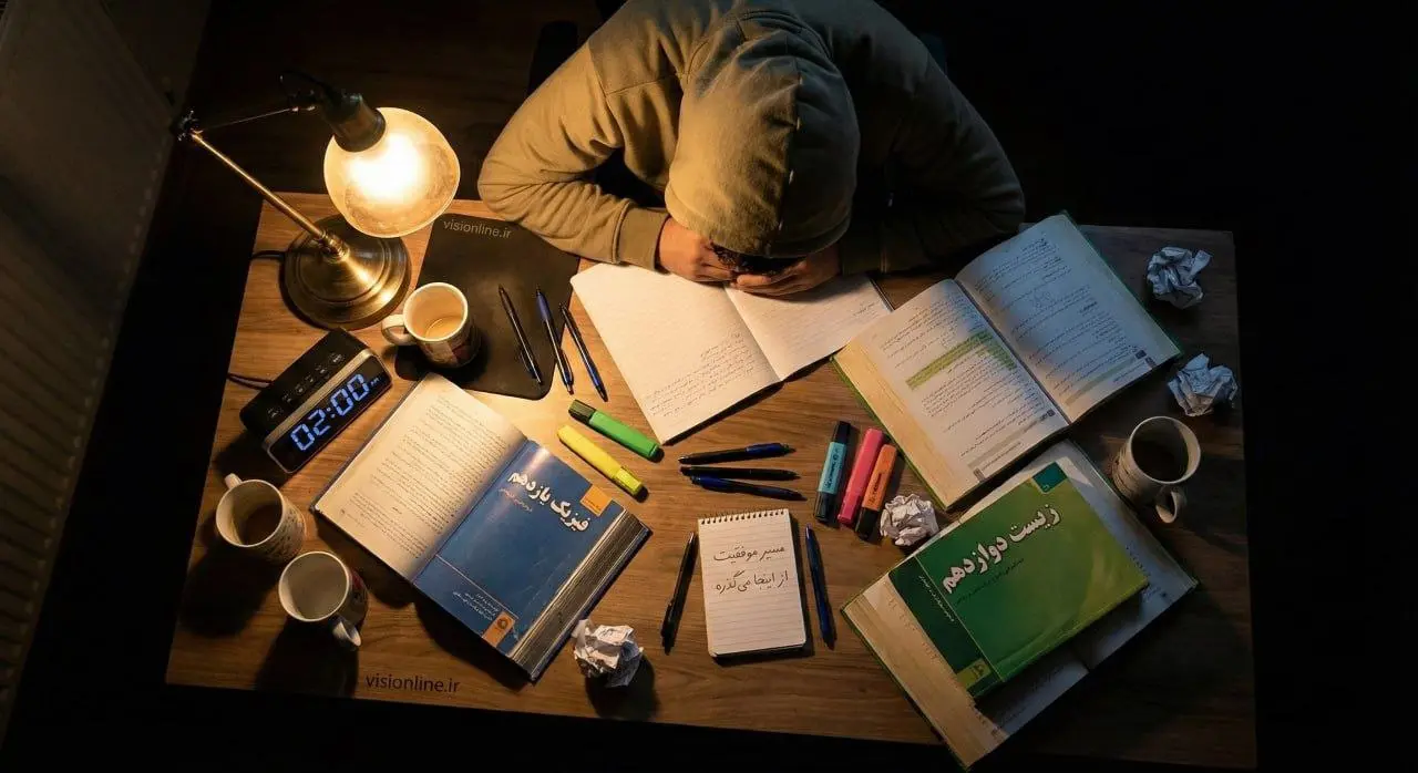 مطالعه دانش‌آموز برای موفقیت در امتحانات نهایی پایه یازدهم و دوازدهم